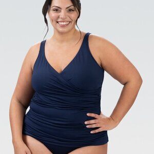 NEW Dolfin Aquashape Women's Wrap Front Lined Tankini Swimsuit Top Navy 2XL